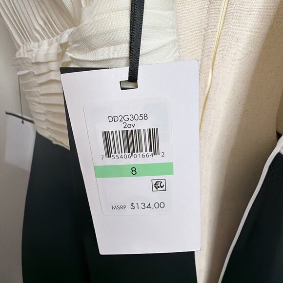 DKNY Women's 8 Semi Formal Cocktail Dress Sleeveless IVORY Bodice BLACK Skirt - Picture 9 of 16